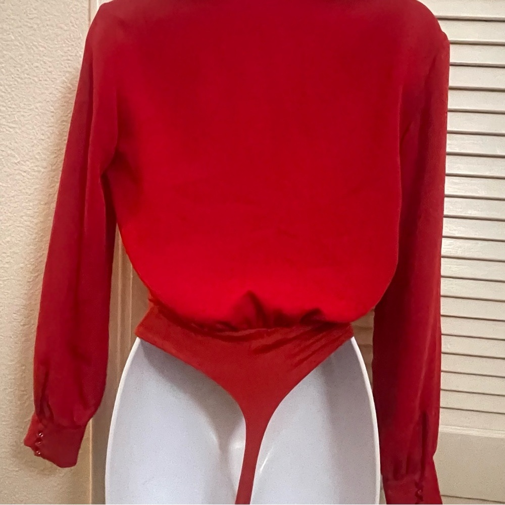 BABATON Aritzia Bodysuit XXS Red Long Sleeve Tie Front Ace Blazer Style Thong - Picture 2 of 13